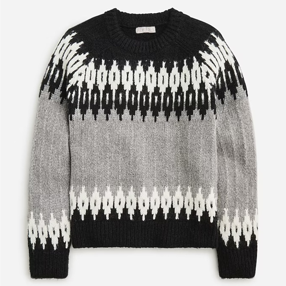 Women’s Fair Isle Crewneck Sweater - black/ivory/ash - size 2x